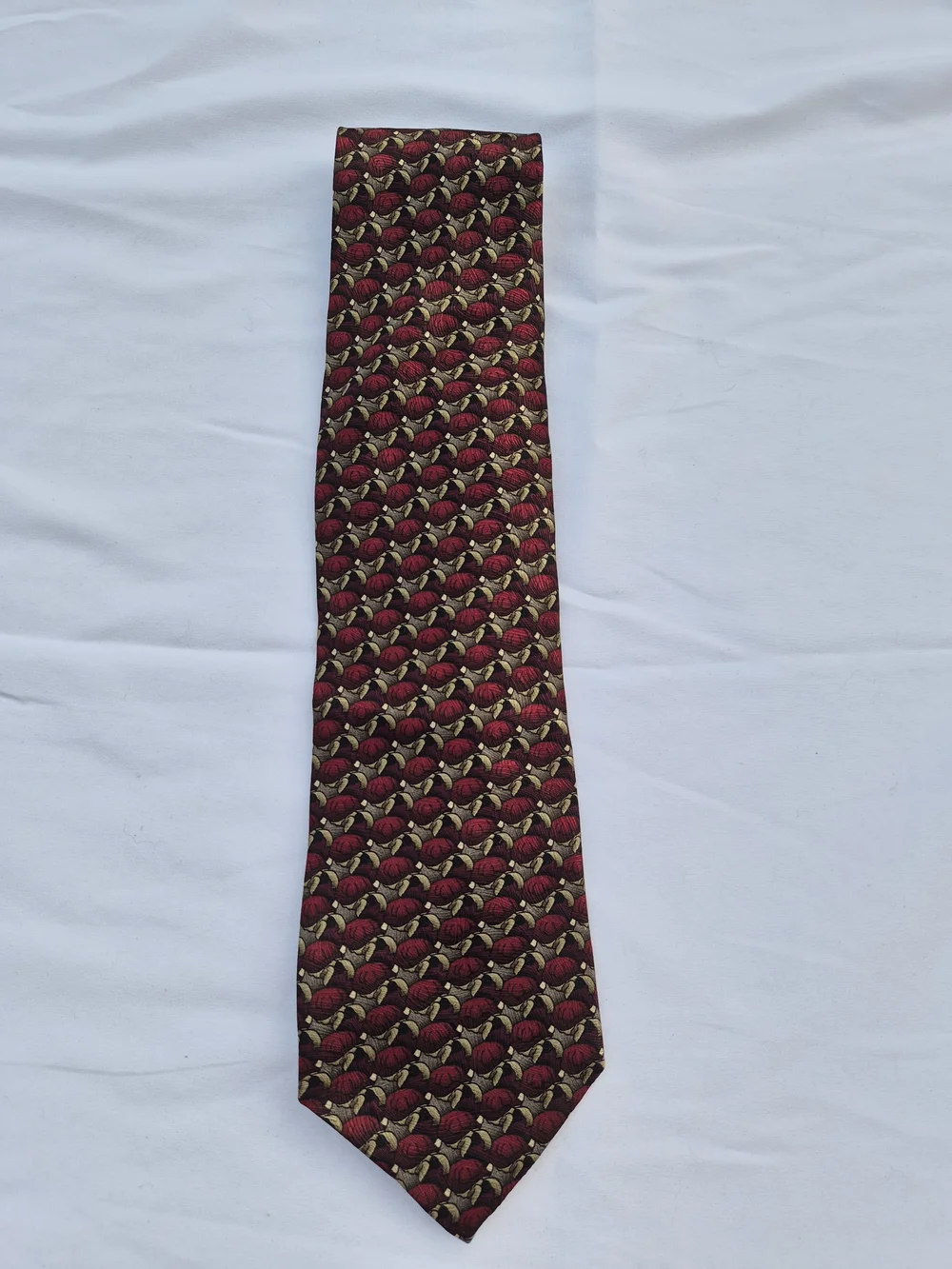 Men's Burgundy Tie with Gold Geometric Motif